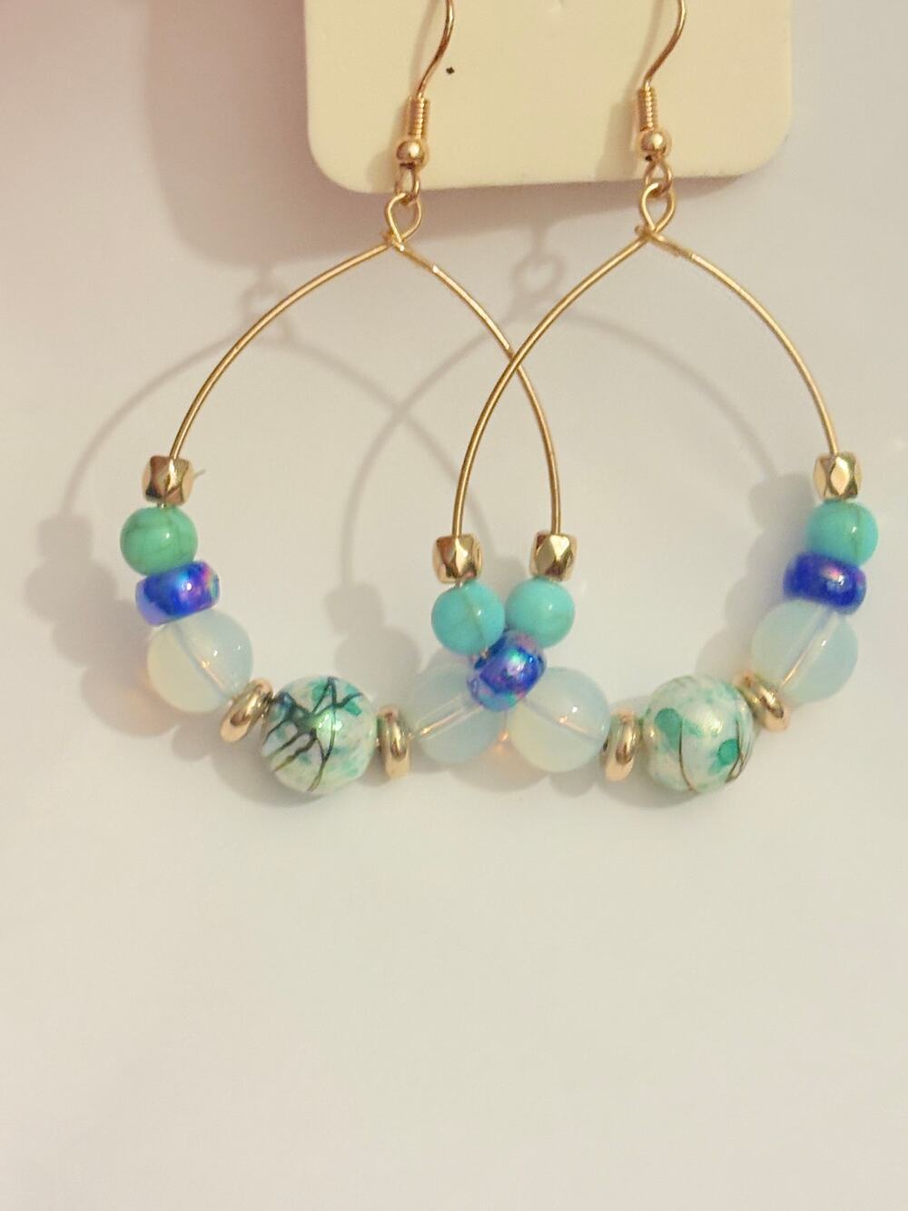 Lovisa Gold Tone Blue Beaded Hoop Drop Earrings